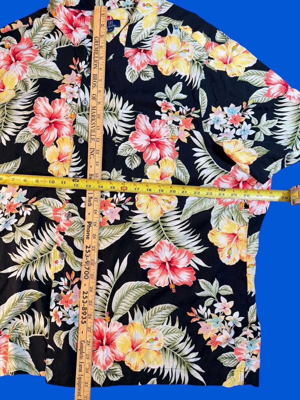 George Men's Black Tropical Hibiscus Floral Hawaiian Shirt 3XL - Picture 4 of 5